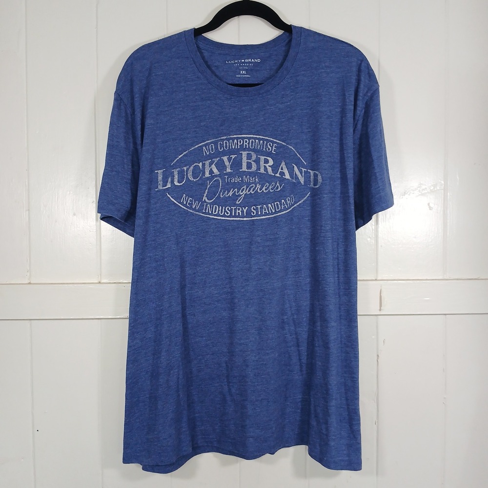 Lucky Brand Graphic T-Shirt Mens XXL Blue‎ Dungarees Logo Short Sleeve 7MC8137